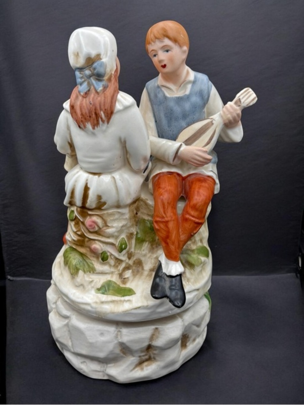 Vintage Price Import Japan Porcelain Music Box Lad Serenading Girl W/ Mandolin